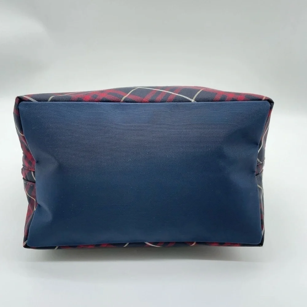 Auth Burberry Nova Check Blue Label Canvas Leather Black Red Handbag